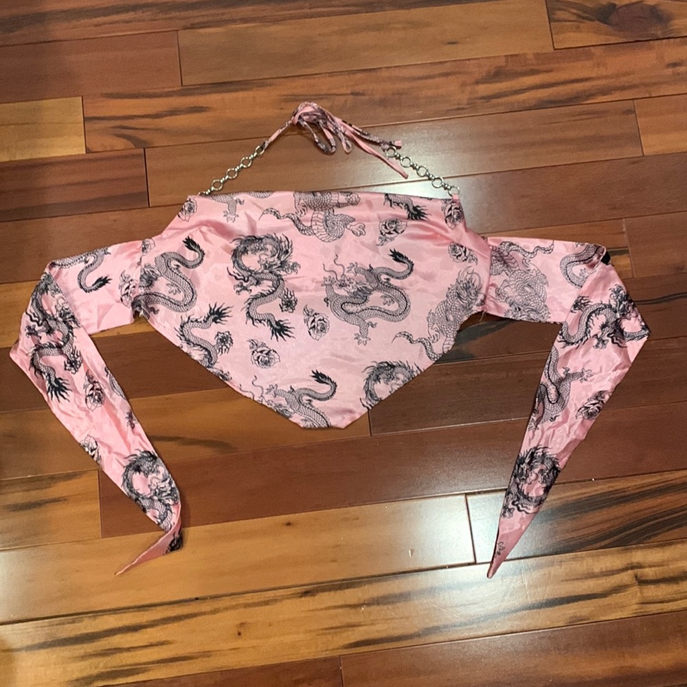 Womens small bandana top. Pink and black.